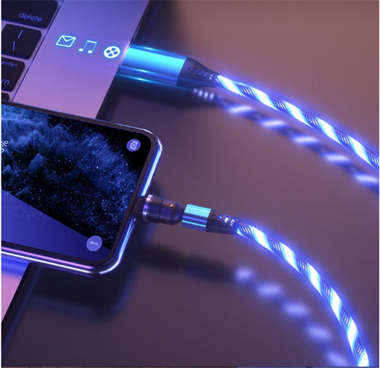 540 Rotate Luminous Magnetic Cable 3A Carregamento rápido Cabo de carregamento de celular para LED Micro USB Tipo C para cabo de iPhone