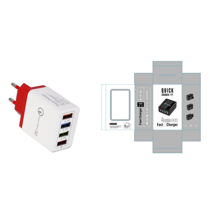 Carregador USB Quick Charge 3.0 4 Adaptador de telefone para tablet Carregador de parede portátil Carregador rápido para celular