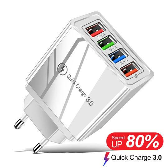 Carregador USB Quick Charge 3.0 4 Adaptador de telefone para tablet Carregador de parede portátil Carregador rápido para celular