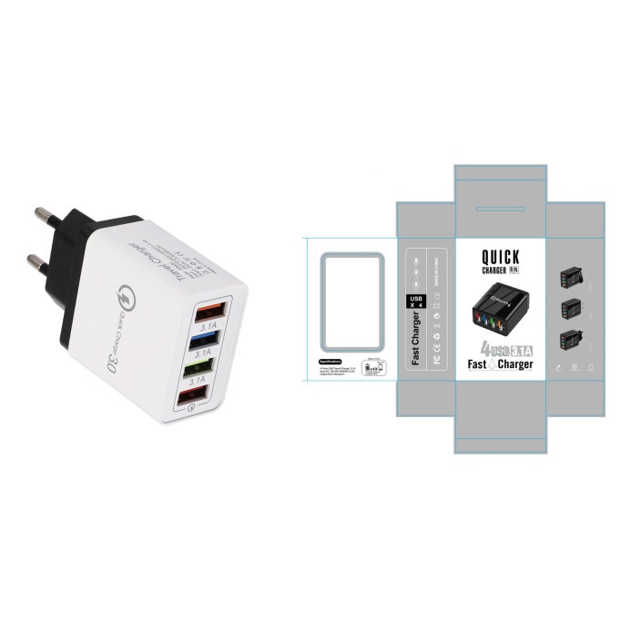 Carregador USB Quick Charge 3.0 4 Adaptador de telefone para tablet Carregador de parede portátil Carregador rápido para celular