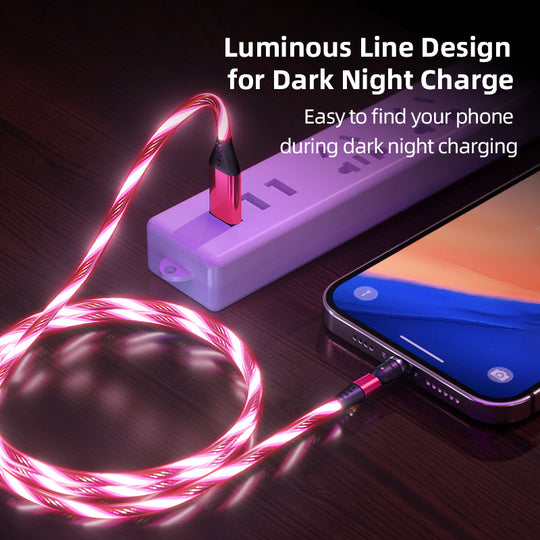 540 Rotate Luminous Magnetic Cable 3A Carregamento rápido Cabo de carregamento de celular para LED Micro USB Tipo C para cabo de iPhone