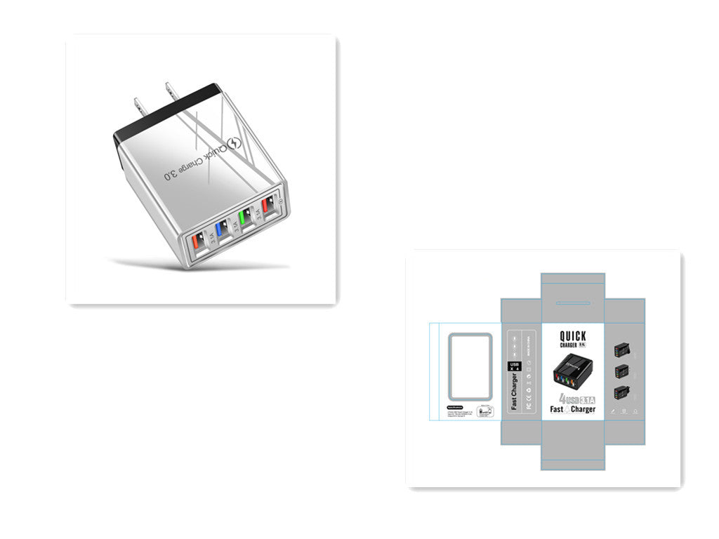 Carregador USB Quick Charge 3.0 4 Adaptador de telefone para tablet Carregador de parede portátil Carregador rápido para celular